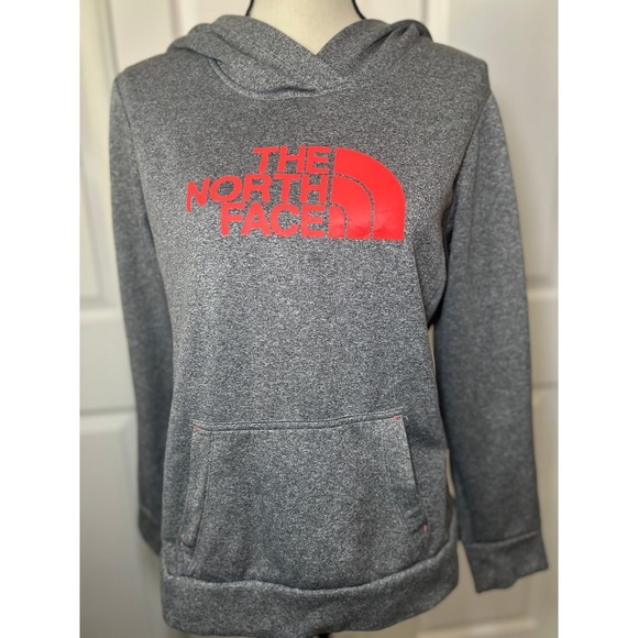 The North Face Fave Pullover‎ Logo Hoodie Women's Large Gray Pink - Picture 1 of 8